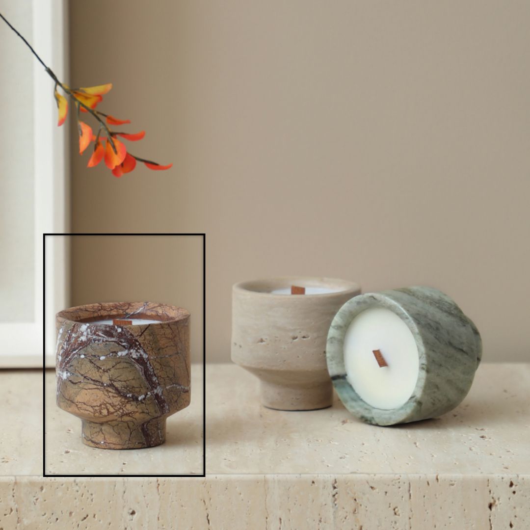 Wilderness Natural Stone Candle Cup from BEACON, rustic candle holder with a textured stone finish for decorative ambiance.