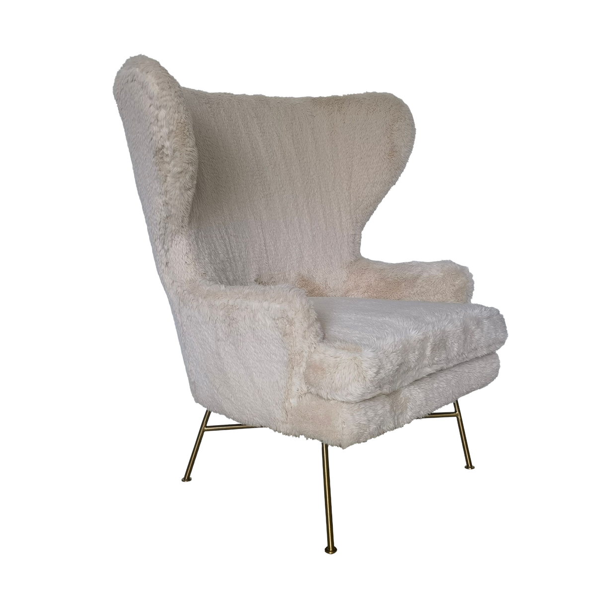 Tan SAGEBROOK HOME wing-back lounge chair with wooden legs and plush upholstery, stylish and comfortable for living spaces.