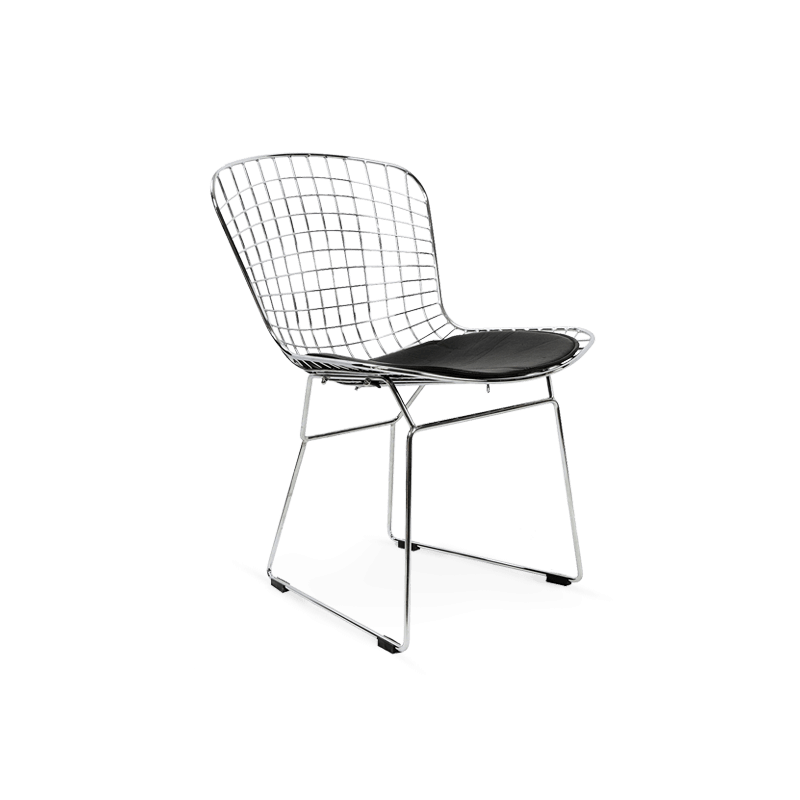 Wire Bar Stool & Pu Leather Cushion Bp8020-Cr(Black Cushion) -  Chairs | كرسي سلك ووسادة جلد طبيعي - ebarza Furniture UAE | Shop Modern Furniture in Abu Dhabi & Dubai - مفروشات ايبازرا في الامارات | تسوق اثاث عصري وديكورات مميزة في دبي وابوظبي