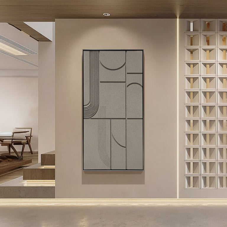 Wood carving warm grey painting by BEACON, featuring intricate design and textured surface in a warm grey color.