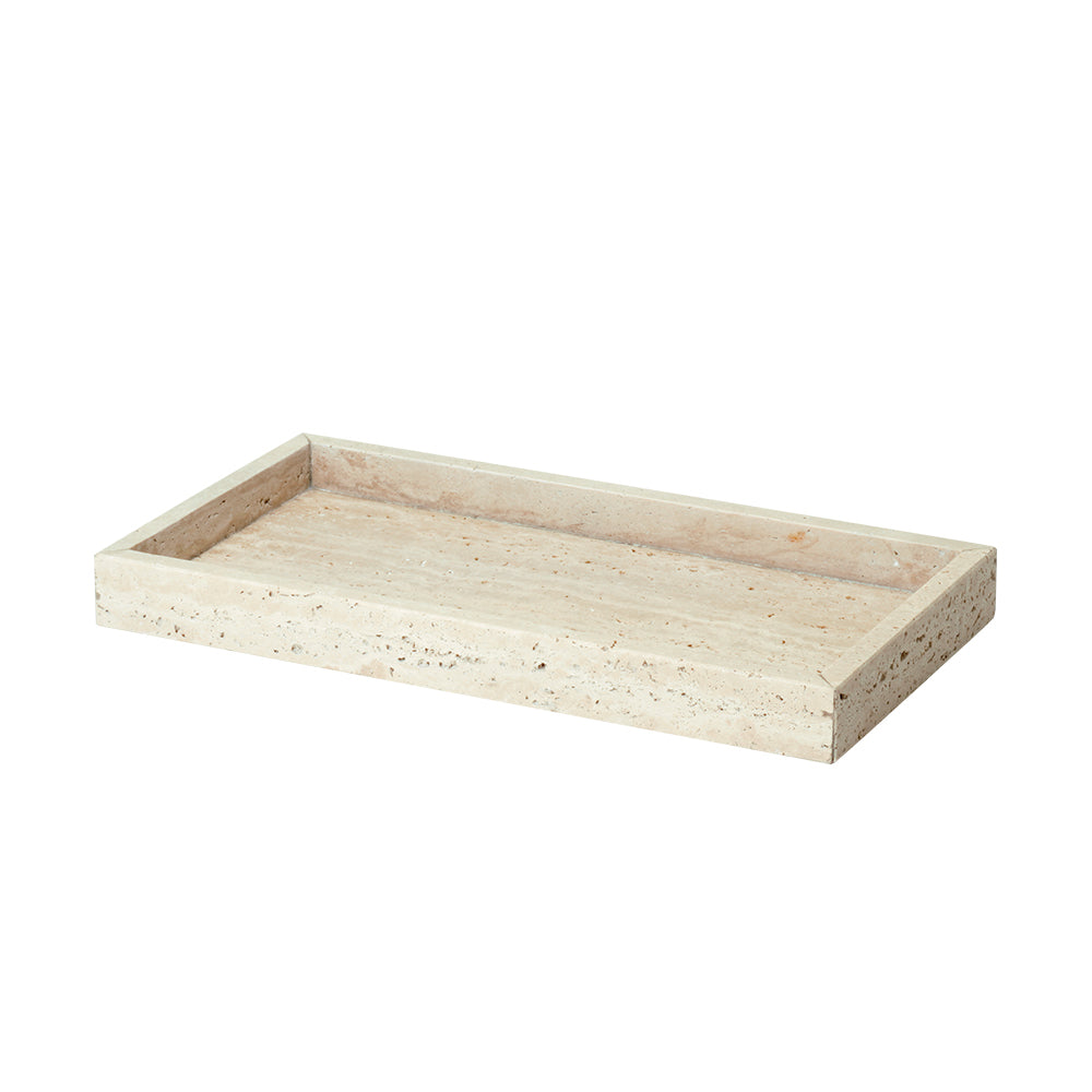 Yellow travertine medium tray by BEACON, featuring a smooth rectangular surface and raised edges for versatile use.