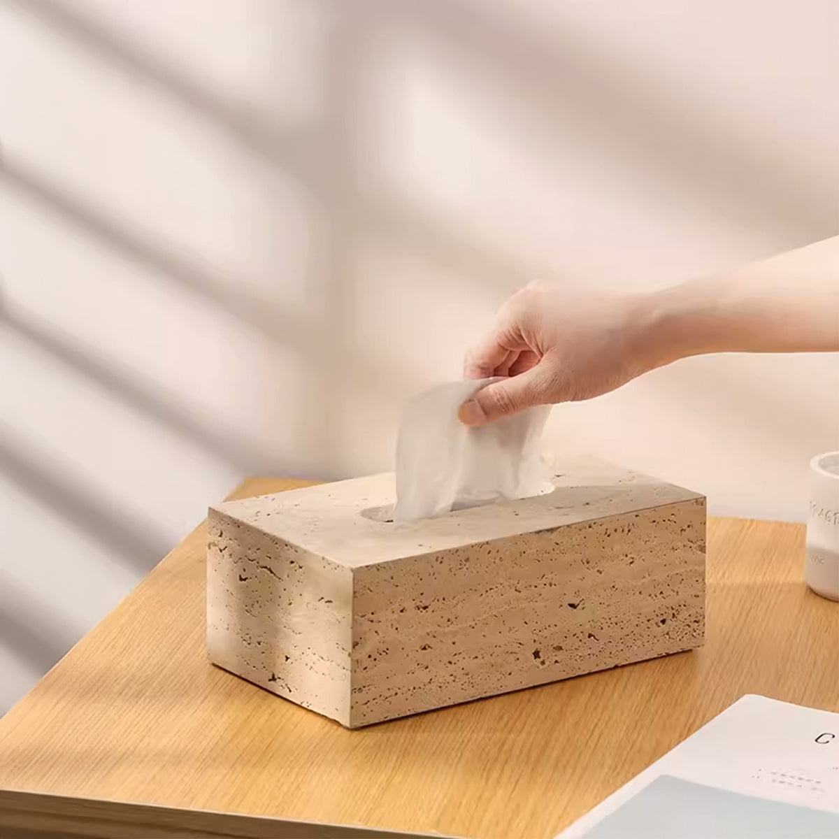 Yellow travertine rectangular tissue box from BEACON tissue boxes collection, showcasing a stylish and durable design.