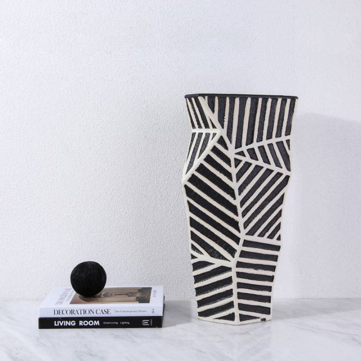 Zebra Hand Grinding Vase -B Fa-D21045B - Vases - ebarza Furniture UAE | Shop Modern Furniture in Abu Dhabi & Dubai - مفروشات ايبازرا في الامارات | تسوق اثاث عصري وديكورات مميزة في دبي وابوظبي
