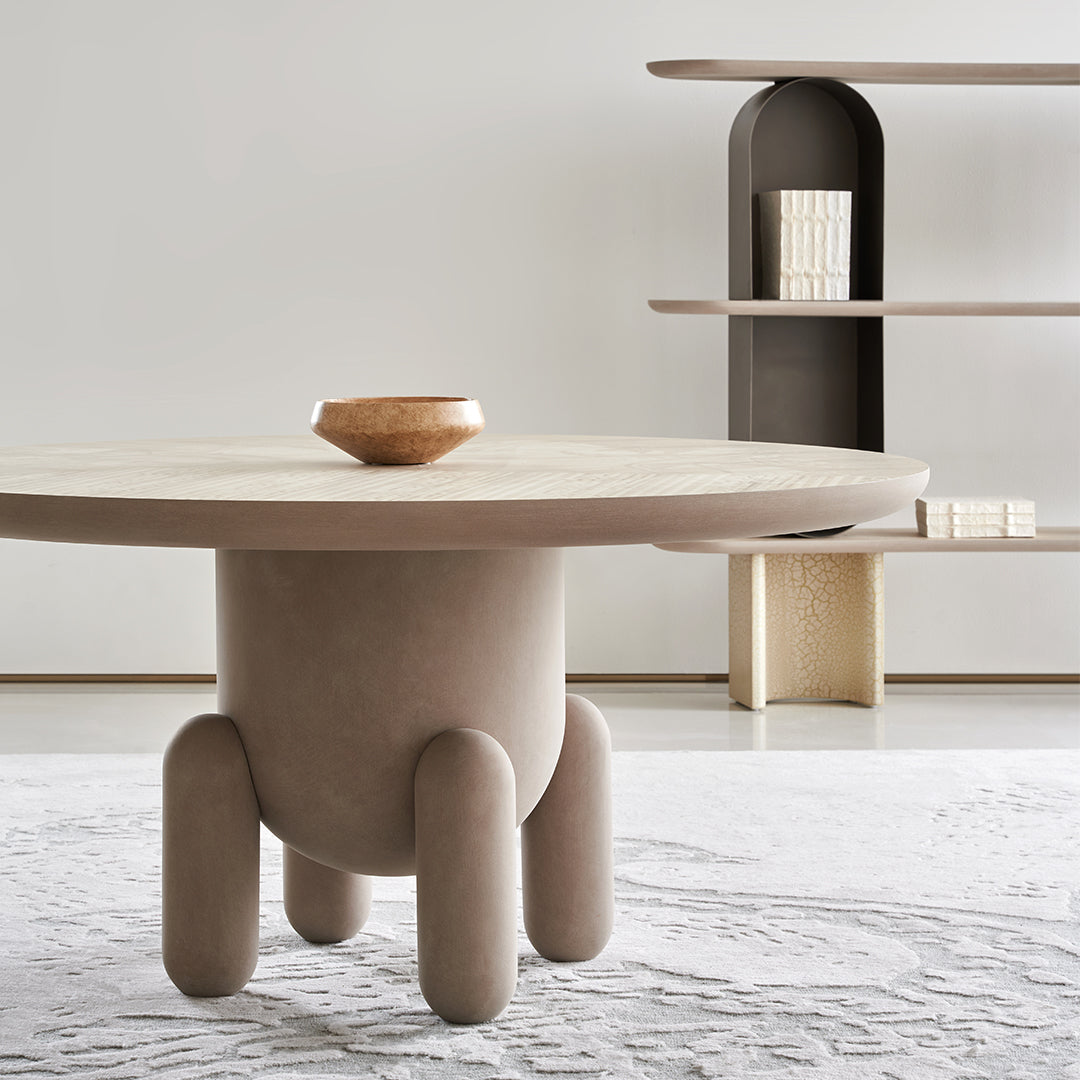 Zephyr Veneer Round Dining Table BMCJ-CT6091 - Dining Tables - ebarza Furniture UAE | Shop Modern Furniture in Abu Dhabi & Dubai - مفروشات ايبازرا في الامارات | تسوق اثاث عصري وديكورات مميزة في دبي وابوظبي