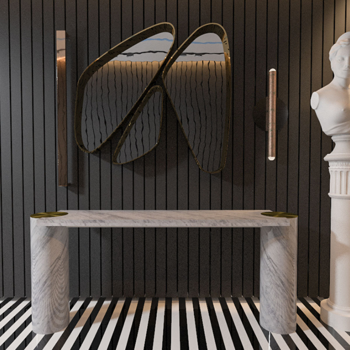 Zurich natural marble console table by A2STONE with a sleek 200cm surface and modern design, ideal for entryways or living rooms.