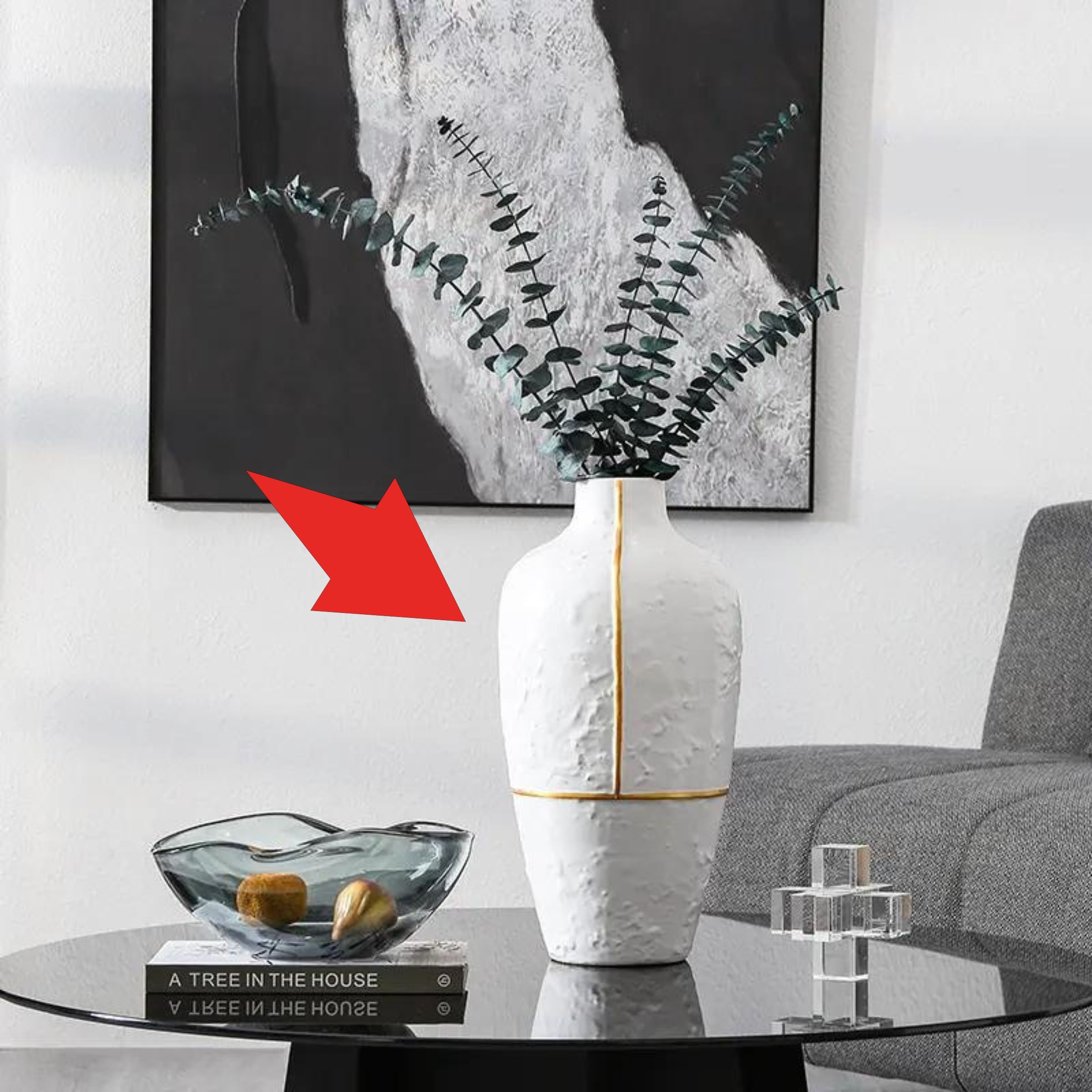 White Vase With Gold Thread-A Fa-D1954A - Vases - ebarza Furniture UAE | Shop Modern Furniture in Abu Dhabi & Dubai - مفروشات ايبازرا في الامارات | تسوق اثاث عصري وديكورات مميزة في دبي وابوظبي