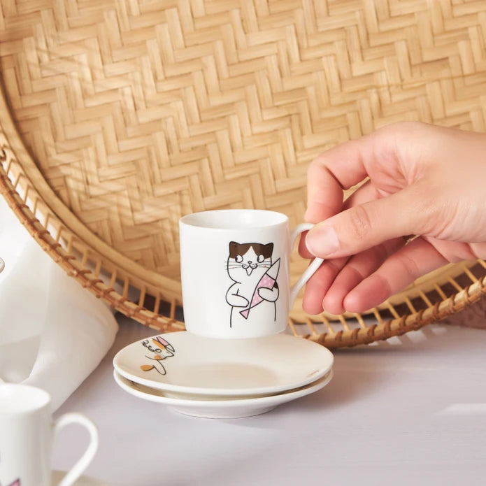 Karaca Cat Set of 6 Coffee Cups 80 ml 153.03.06.8115 -  Coffee Sets | طقم 6 فناجين قهوة كاراجا كات 80 مل - ebarza Furniture UAE | Shop Modern Furniture in Abu Dhabi & Dubai - مفروشات ايبازرا في الامارات | تسوق اثاث عصري وديكورات مميزة في دبي وابوظبي