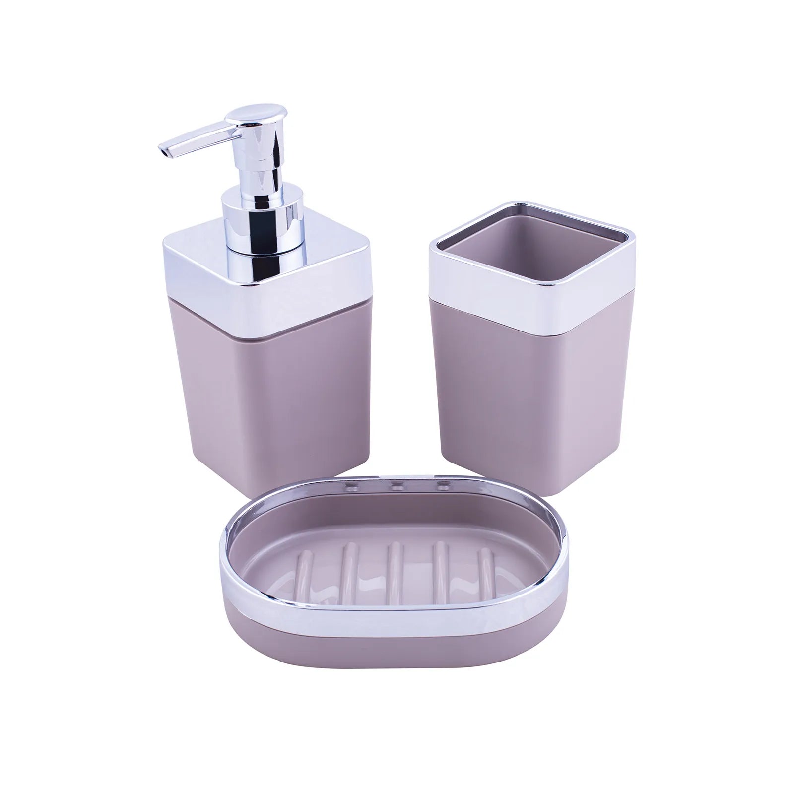 Karaca Home Gray/Silver 5 Piece Square Bathroom Set 300.21.02.0024 - Bathroom Accessories - ebarza Furniture UAE | Shop Modern Furniture in Abu Dhabi & Dubai - مفروشات ايبازرا في الامارات | تسوق اثاث عصري وديكورات مميزة في دبي وابوظبي