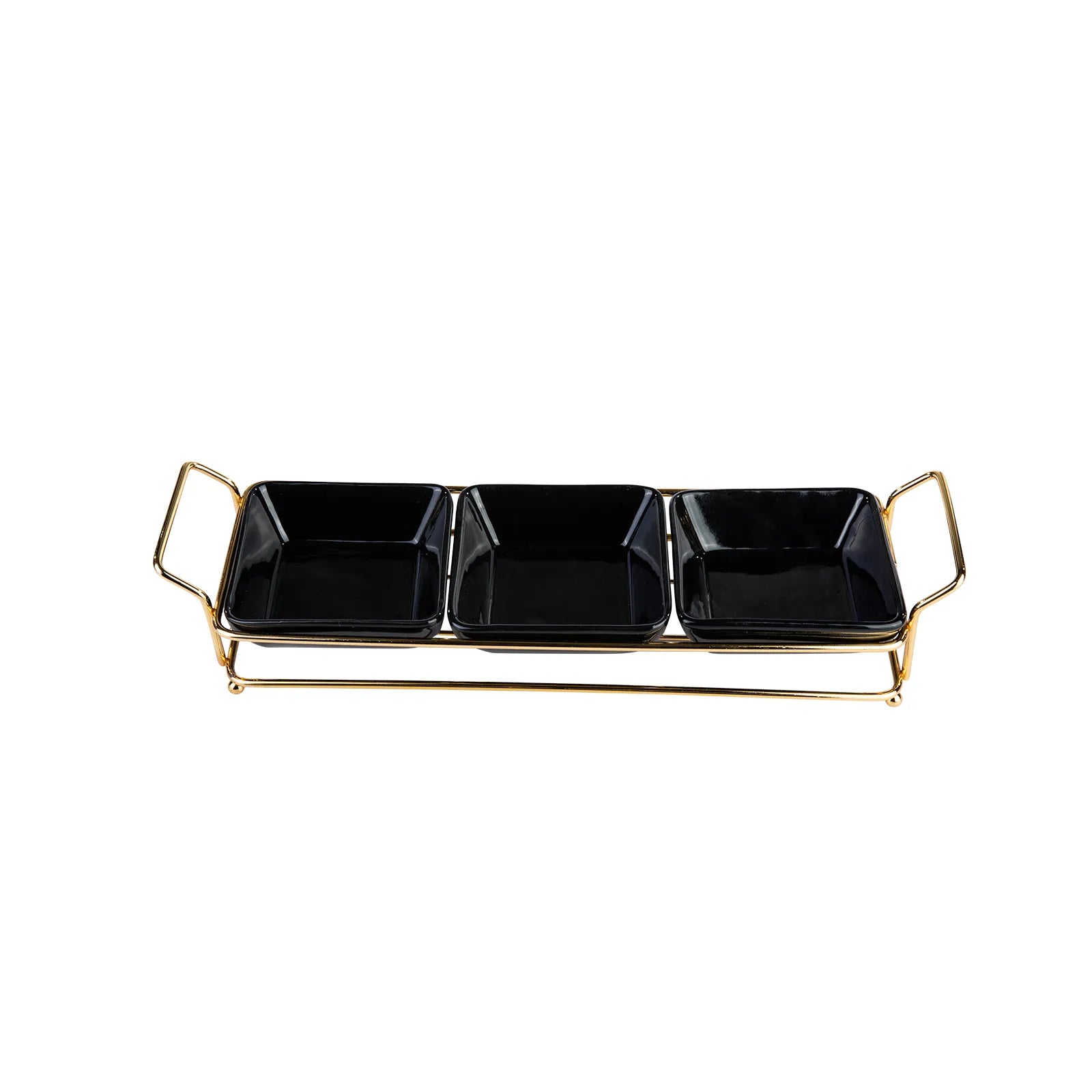 Karaca Sarah 3-Piece Gold-Black Plate Treats 153.20.01.0180 - Trays - ebarza Furniture UAE | Shop Modern Furniture in Abu Dhabi & Dubai - مفروشات ايبازرا في الامارات | تسوق اثاث عصري وديكورات مميزة في دبي وابوظبي