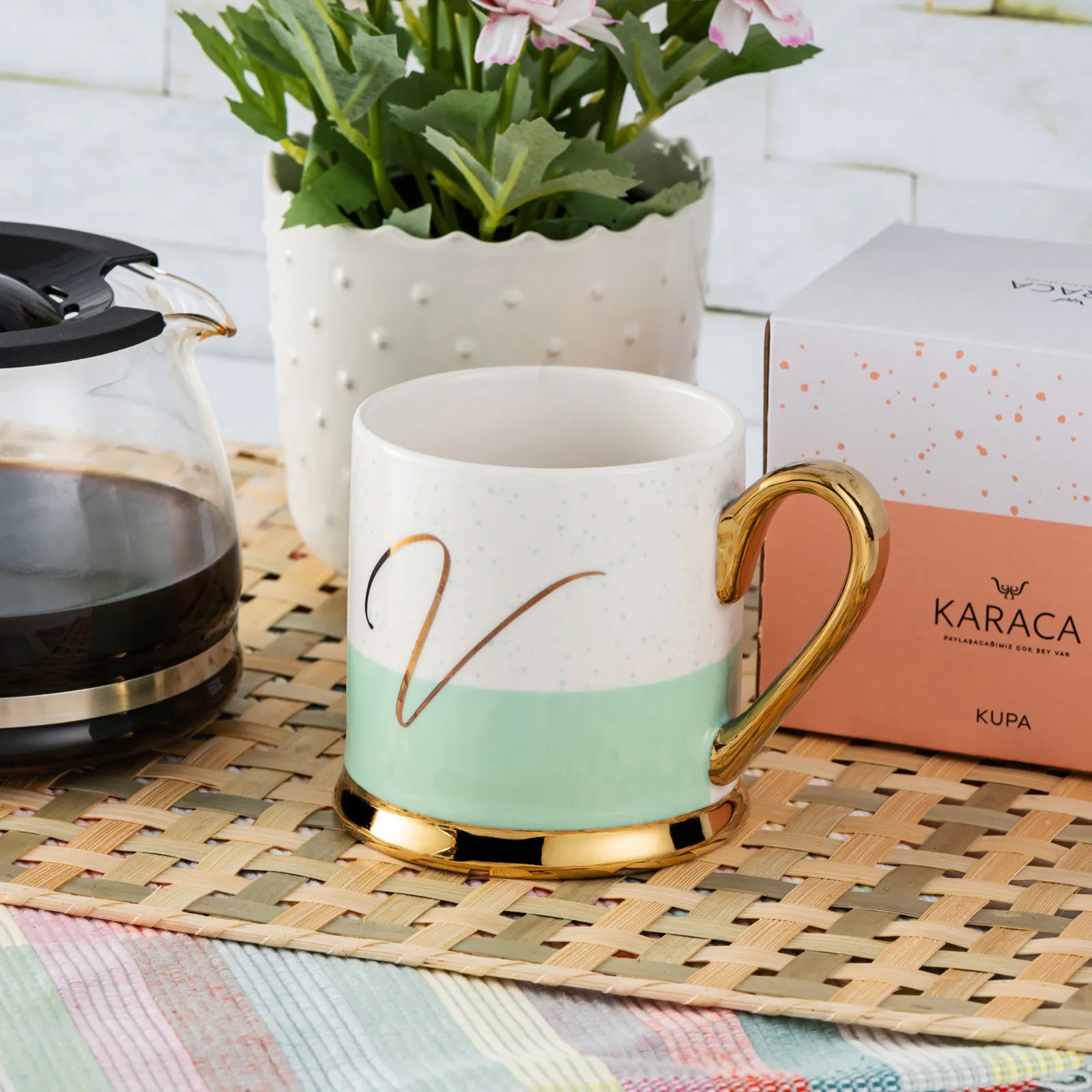 Karaca V Letter Mug 153.03.06.1628 - Mugs - ebarza Furniture UAE | Shop Modern Furniture in Abu Dhabi & Dubai - مفروشات ايبازرا في الامارات | تسوق اثاث عصري وديكورات مميزة في دبي وابوظبي