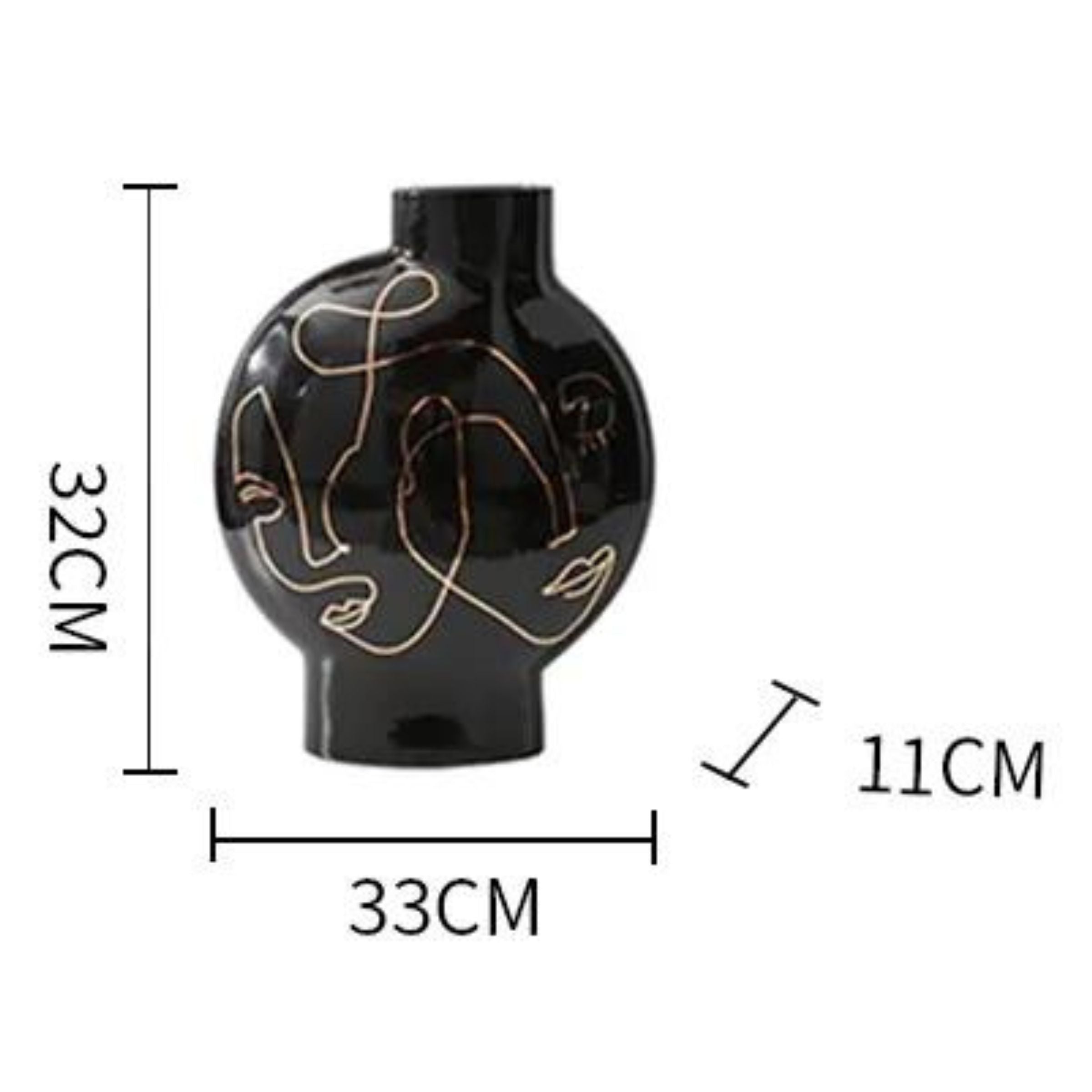 Black Hand Painted Vase-B Fa-D21103B - Vases - ebarza Furniture UAE | Shop Modern Furniture in Abu Dhabi & Dubai - مفروشات ايبازرا في الامارات | تسوق اثاث عصري وديكورات مميزة في دبي وابوظبي