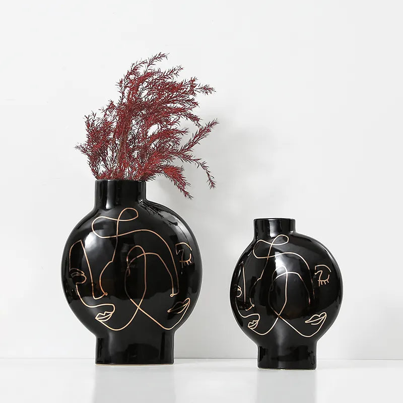 Black Hand Painted Vase-B Fa-D21103B - Vases - ebarza Furniture UAE | Shop Modern Furniture in Abu Dhabi & Dubai - مفروشات ايبازرا في الامارات | تسوق اثاث عصري وديكورات مميزة في دبي وابوظبي