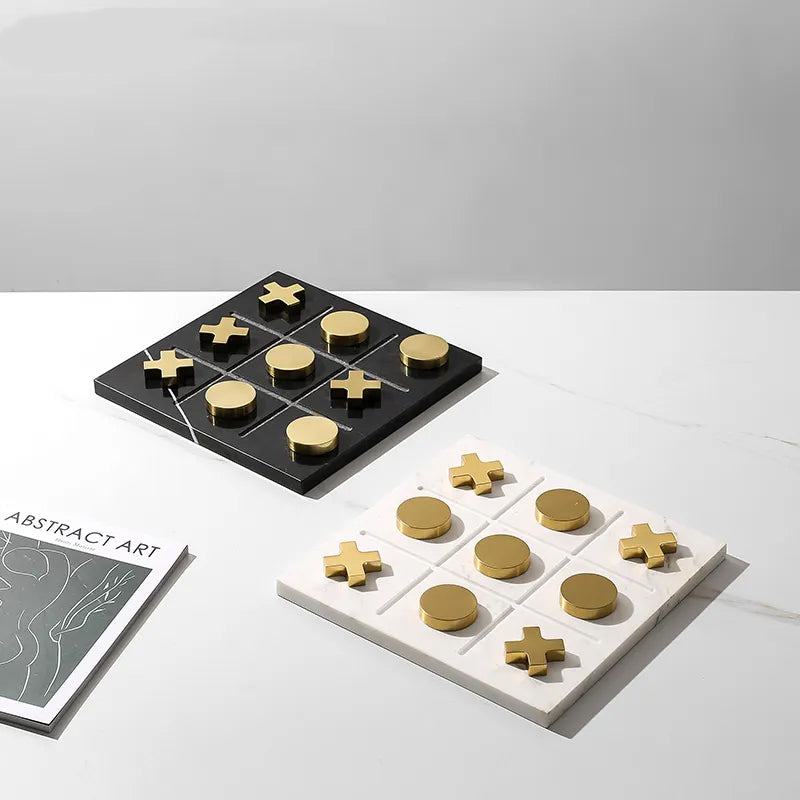 Black Marble Board Game With Gold Stainless Steel Pieces Fc-W2108A - Home Decor Figurines - ebarza Furniture UAE | Shop Modern Furniture in Abu Dhabi & Dubai - مفروشات ايبازرا في الامارات | تسوق اثاث عصري وديكورات مميزة في دبي وابوظبي