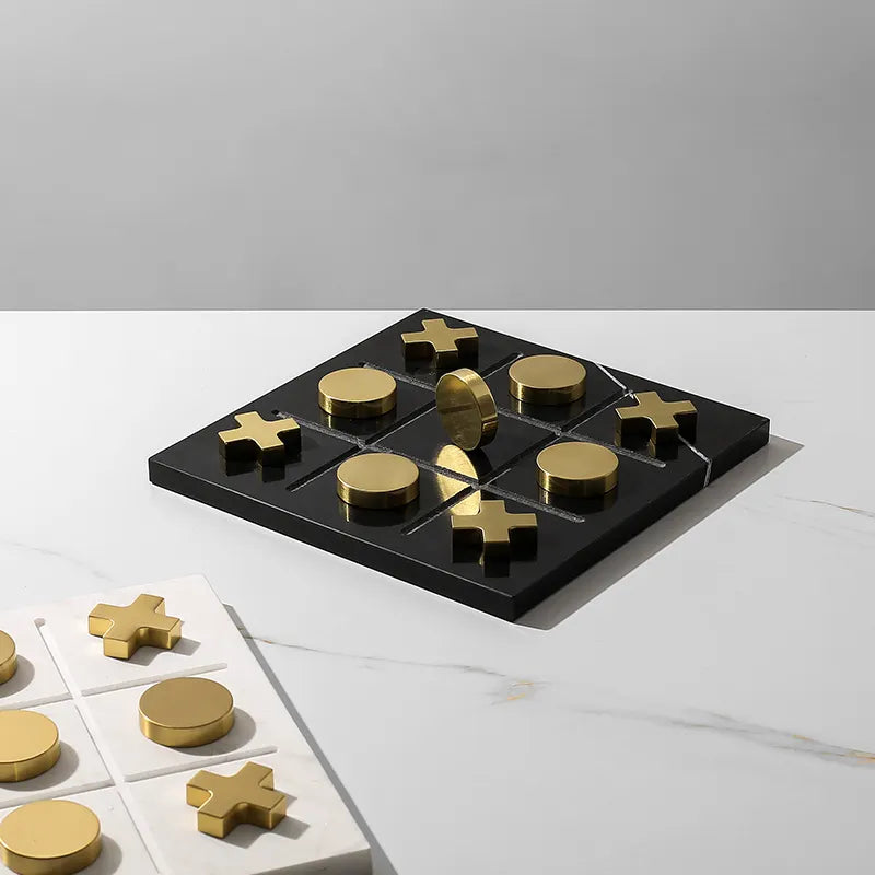 Black Marble Board Game With Gold Stainless Steel Pieces Fc-W2108A - Home Decor Figurines - ebarza Furniture UAE | Shop Modern Furniture in Abu Dhabi & Dubai - مفروشات ايبازرا في الامارات | تسوق اثاث عصري وديكورات مميزة في دبي وابوظبي