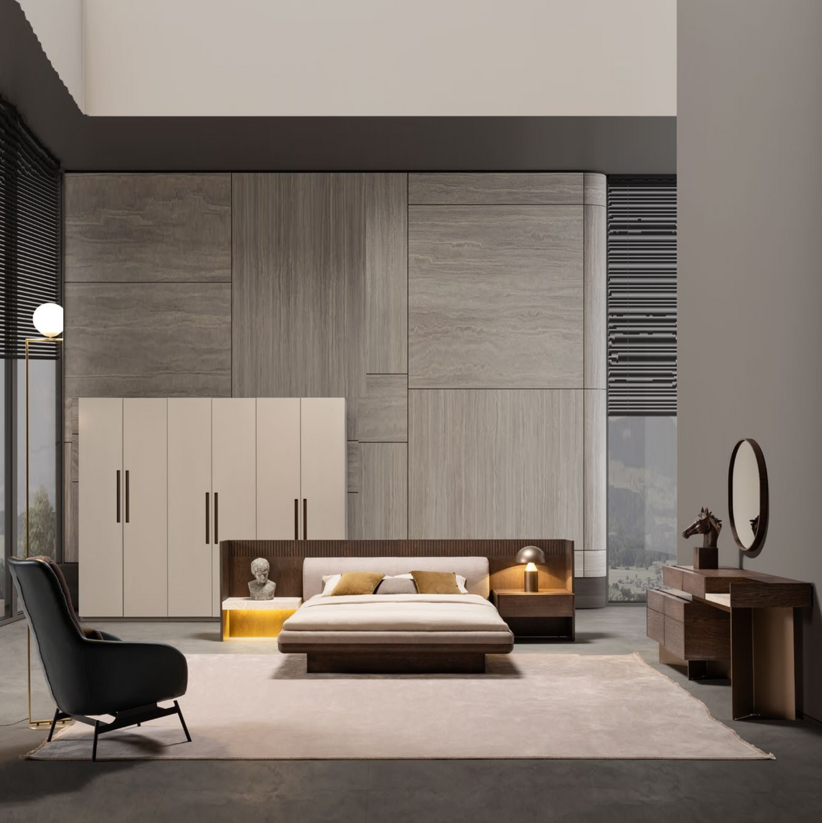 Display of Edessa bedstead with two Edsa nightstands by Homage Koltuk, showcasing the modern bedroom furniture set.