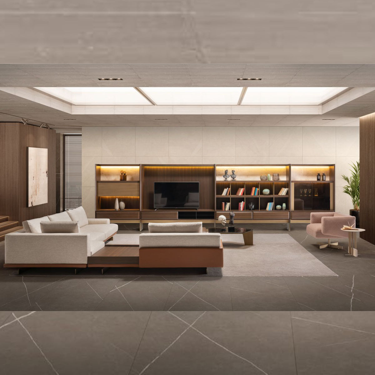 HOMAGE KOLTUK Era Wall Unit Shelf Block Era-Wall120, modern TV unit with multiple compartments, in a sleek wood finish.