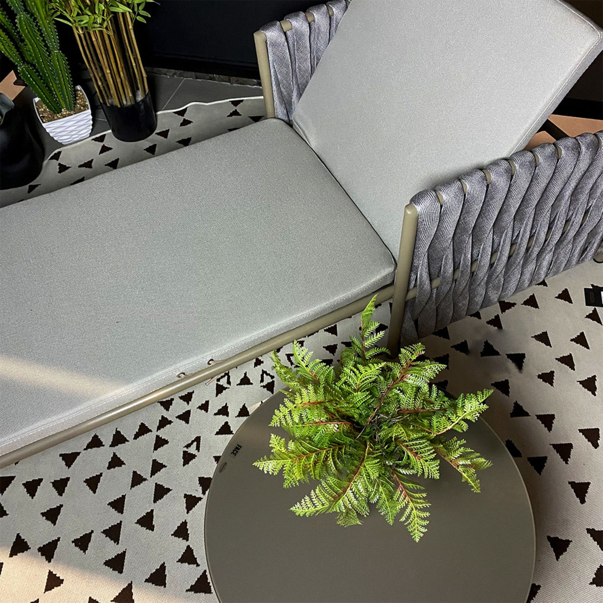 SANCREA Maroc outdoor sunbed MRC SB-SAN C504, modern sunlounger with cushioned surface and sturdy frame for outdoor relaxation.