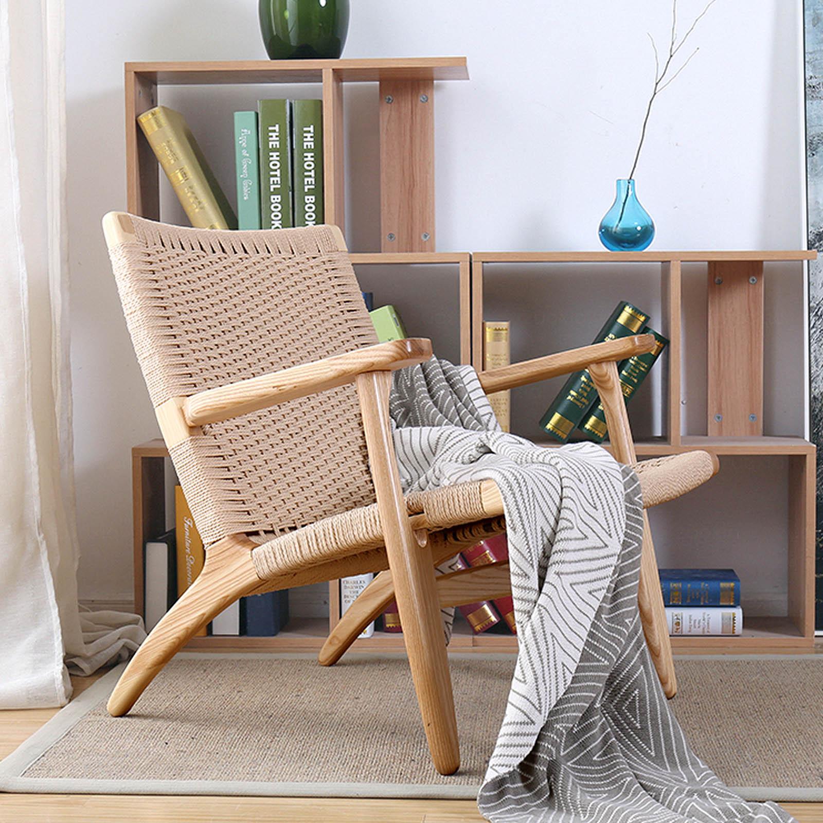 Solid Wood And Cord Lounge Chair Ws-086-N - Lounge Chairs - ebarza Furniture UAE | Shop Modern Furniture in Abu Dhabi & Dubai - مفروشات ايبازرا في الامارات | تسوق اثاث عصري وديكورات مميزة في دبي وابوظبي