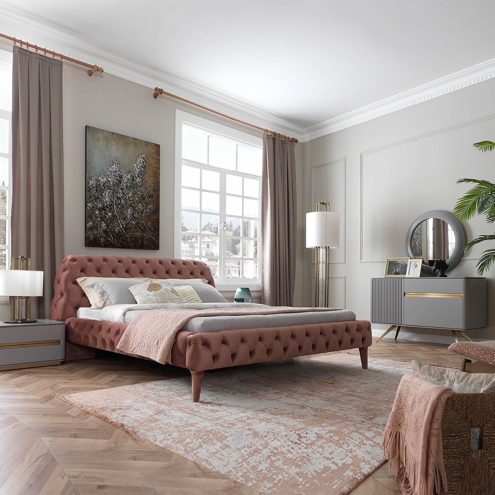 Malena Queen Bedstead Malena001-P-Bed - Bedsteads - ebarza Furniture UAE | Shop Modern Furniture in Abu Dhabi & Dubai - مفروشات ايبازرا في الامارات | تسوق اثاث عصري وديكورات مميزة في دبي وابوظبي