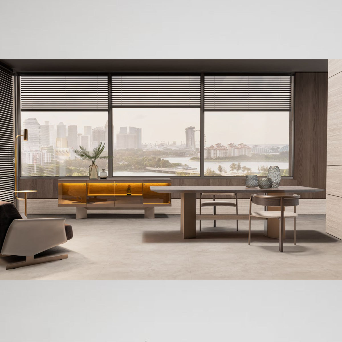 Edessa dining table by HOMAGE KOLTUK with a sleek marble leg and modern wood tabletop, ideal for contemporary dining rooms.