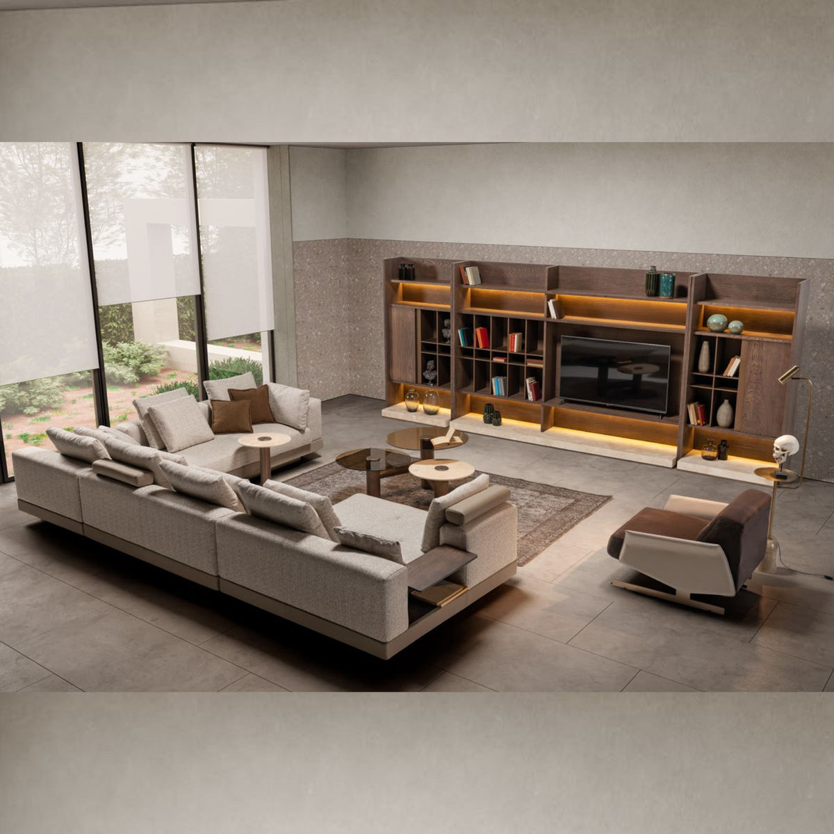 HOMAGE KOLTUK Edessa wall unit with bookshelf and TV block, modern wooden TV stand and storage for living room decor