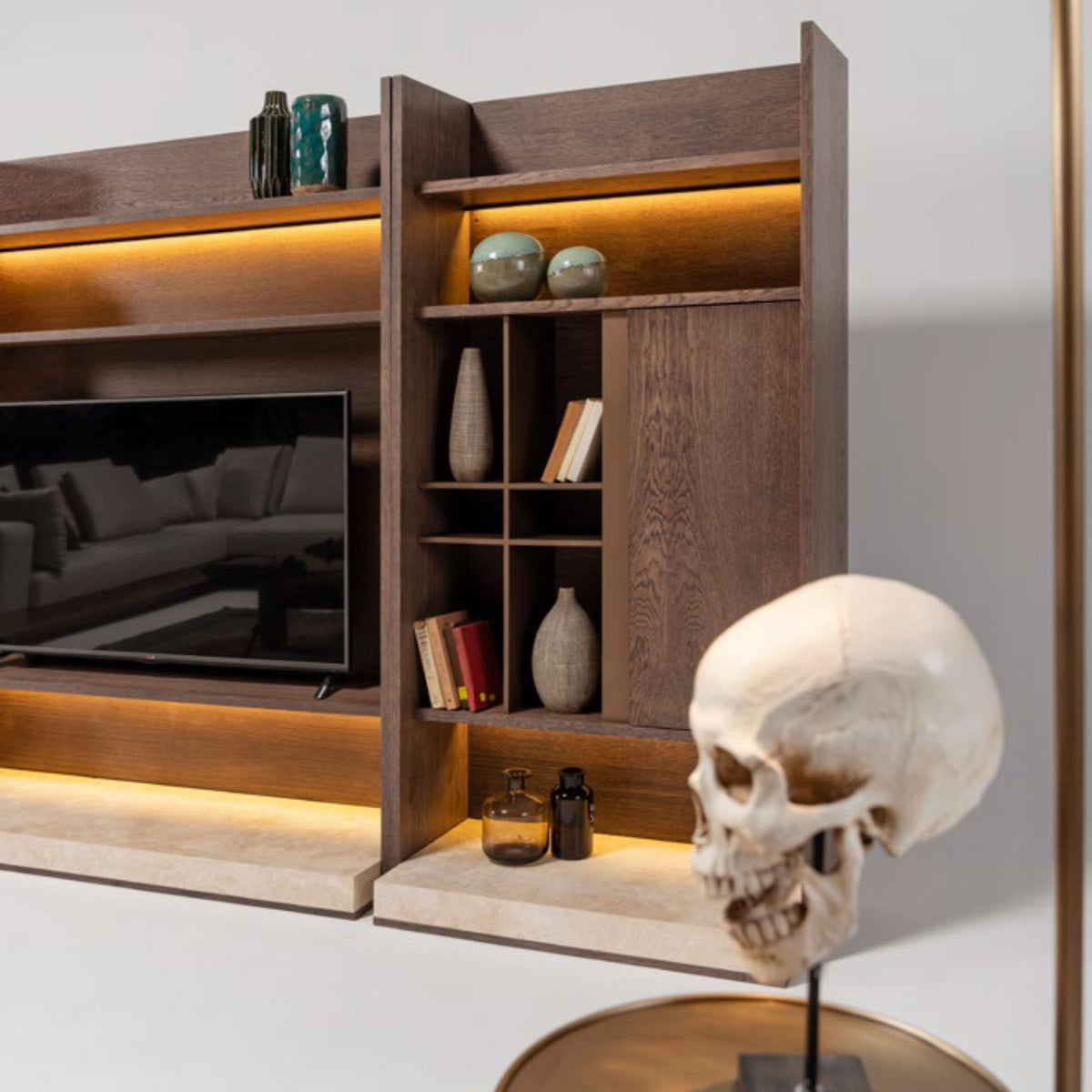 HOMAGE KOLTUK Edessa wall unit right bookshelf block for TV storage, modern design with open shelves and closed compartments.