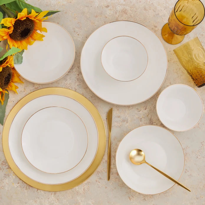 Karaca Alicia 24 Pieces 6 Person Porcelain Gold Round Dinnerware 153.03.06.5064 - Dinnerware Sets - ebarza Furniture UAE | Shop Modern Furniture in Abu Dhabi & Dubai - مفروشات ايبازرا في الامارات | تسوق اثاث عصري وديكورات مميزة في دبي وابوظبي