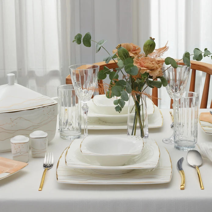 Karaca Fine Pearl Ocaso 62 Pieces Square Pearl Dinnerware Set For 12 People 153.03.08.0295 - Dinnerware Sets - ebarza Furniture UAE | Shop Modern Furniture in Abu Dhabi & Dubai - مفروشات ايبازرا في الامارات | تسوق اثاث عصري وديكورات مميزة في دبي وابوظبي