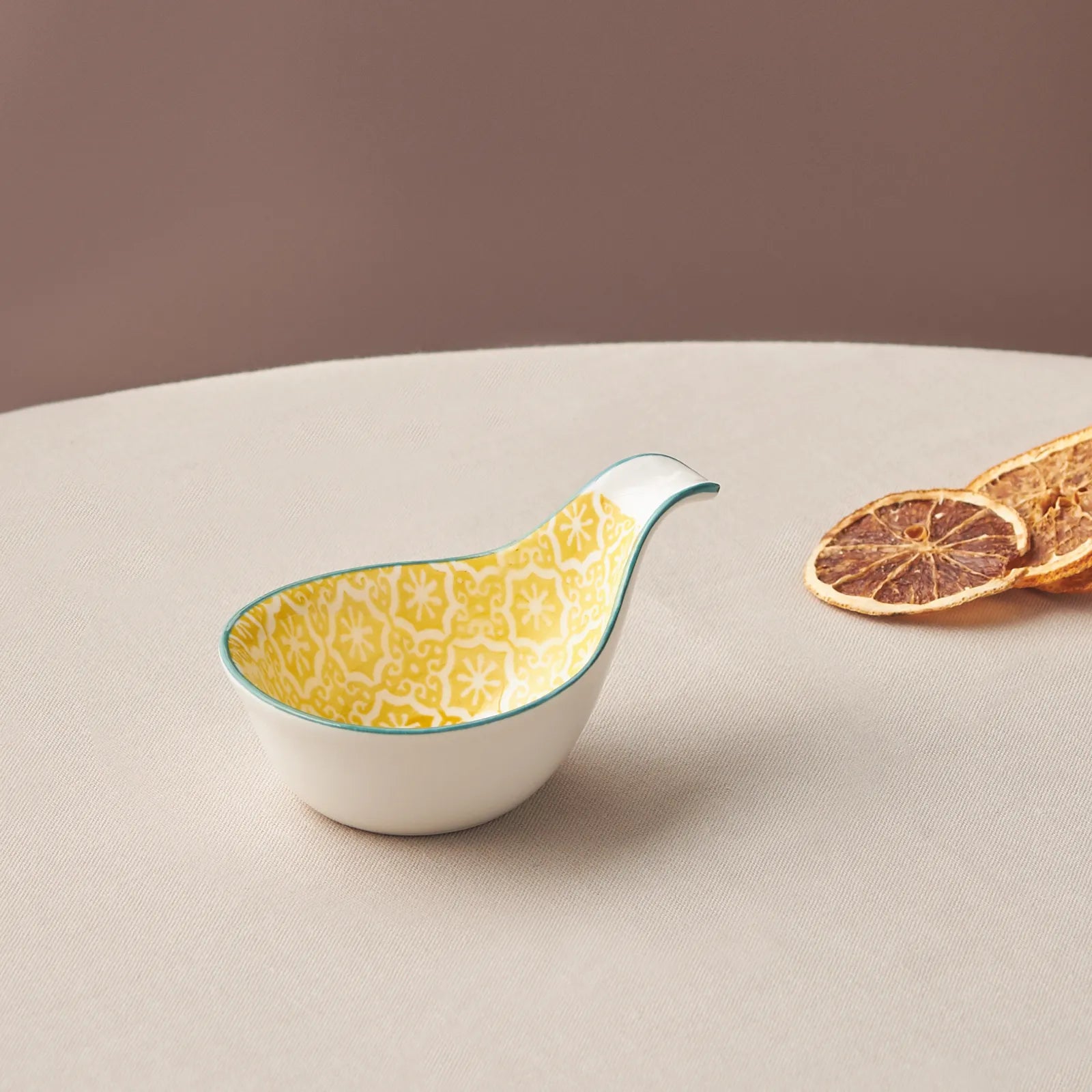 Karaca Floral Yellow Drop Cookie/Sauce Bowl 10 cm 153.03.08.2998 - Bowls - ebarza Furniture UAE | Shop Modern Furniture in Abu Dhabi & Dubai - مفروشات ايبازرا في الامارات | تسوق اثاث عصري وديكورات مميزة في دبي وابوظبي
