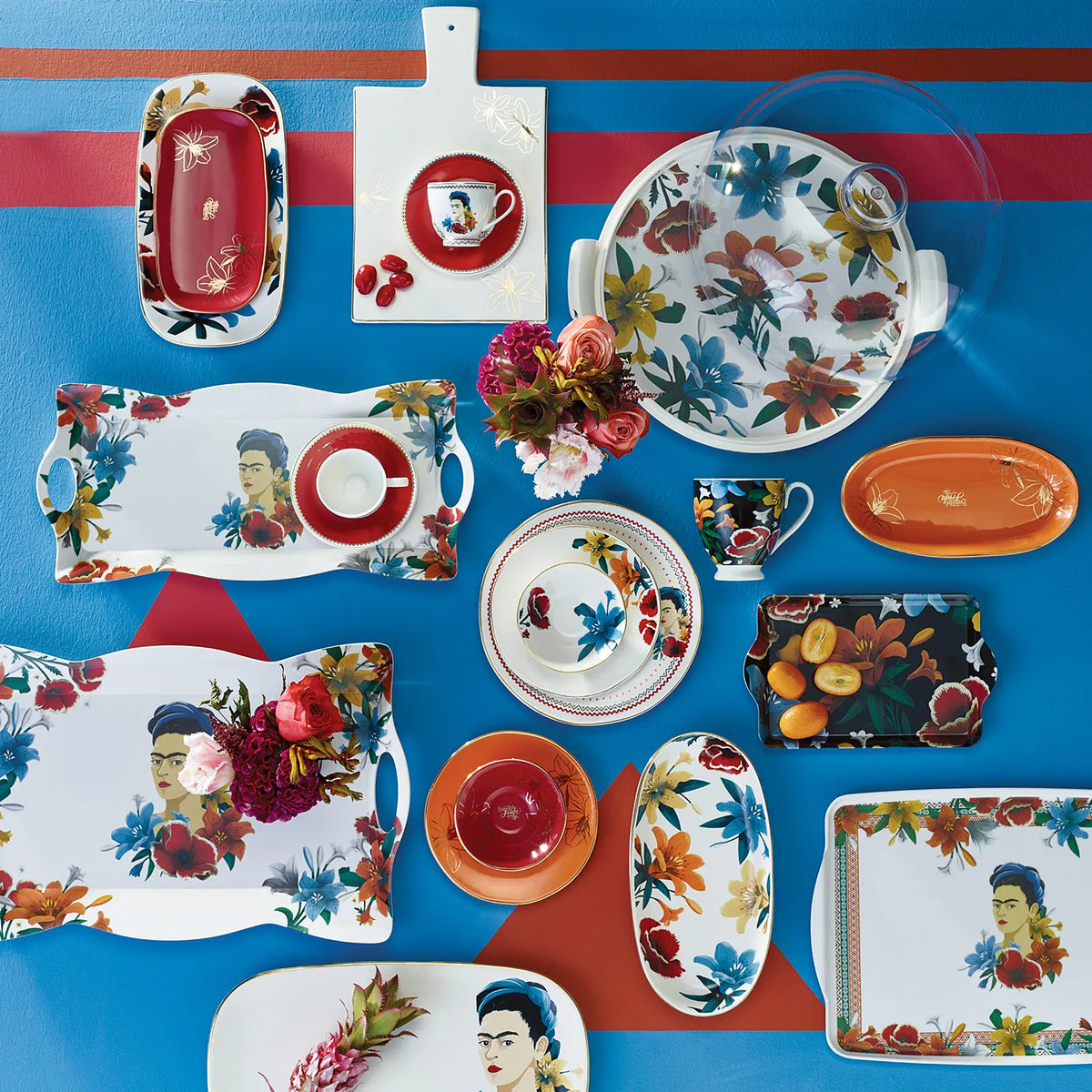 Green Karaca Frida Kahlo serving plate featuring vibrant artwork, ideal for presenting food in stylish home decor settings.