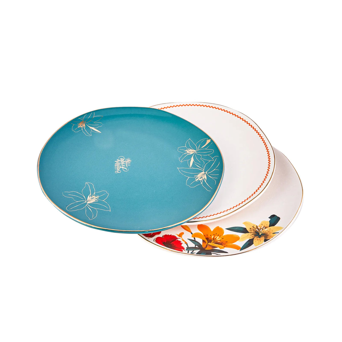 Green Karaca Frida Kahlo serving plate with artistic floral design, ideal for displaying or serving food.