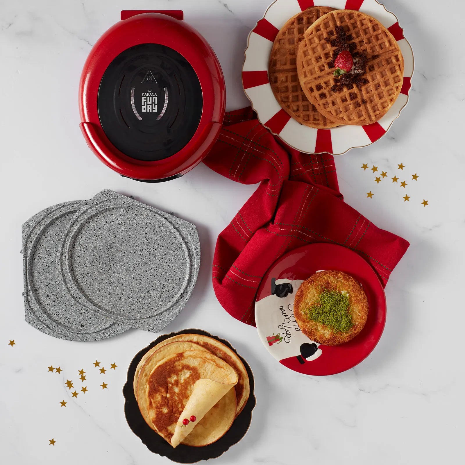 Karaca Funday Redgold Removable Plate Waffle Maker 1000W 153.01.06.4928 - Kitchen Appliances - ebarza Furniture UAE | Shop Modern Furniture in Abu Dhabi & Dubai - مفروشات ايبازرا في الامارات | تسوق اثاث عصري وديكورات مميزة في دبي وابوظبي