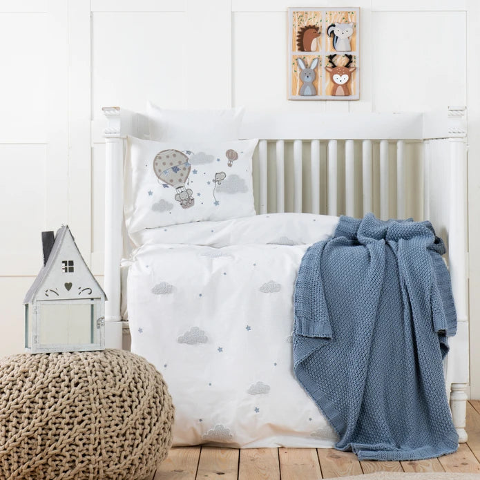 Karaca Home Elephant Sky Blue 100% Cotton Embroidered Private Baby Set 200.20.01.0176 - Bedding - ebarza Furniture UAE | Shop Modern Furniture in Abu Dhabi & Dubai - مفروشات ايبازرا في الامارات | تسوق اثاث عصري وديكورات مميزة في دبي وابوظبي
