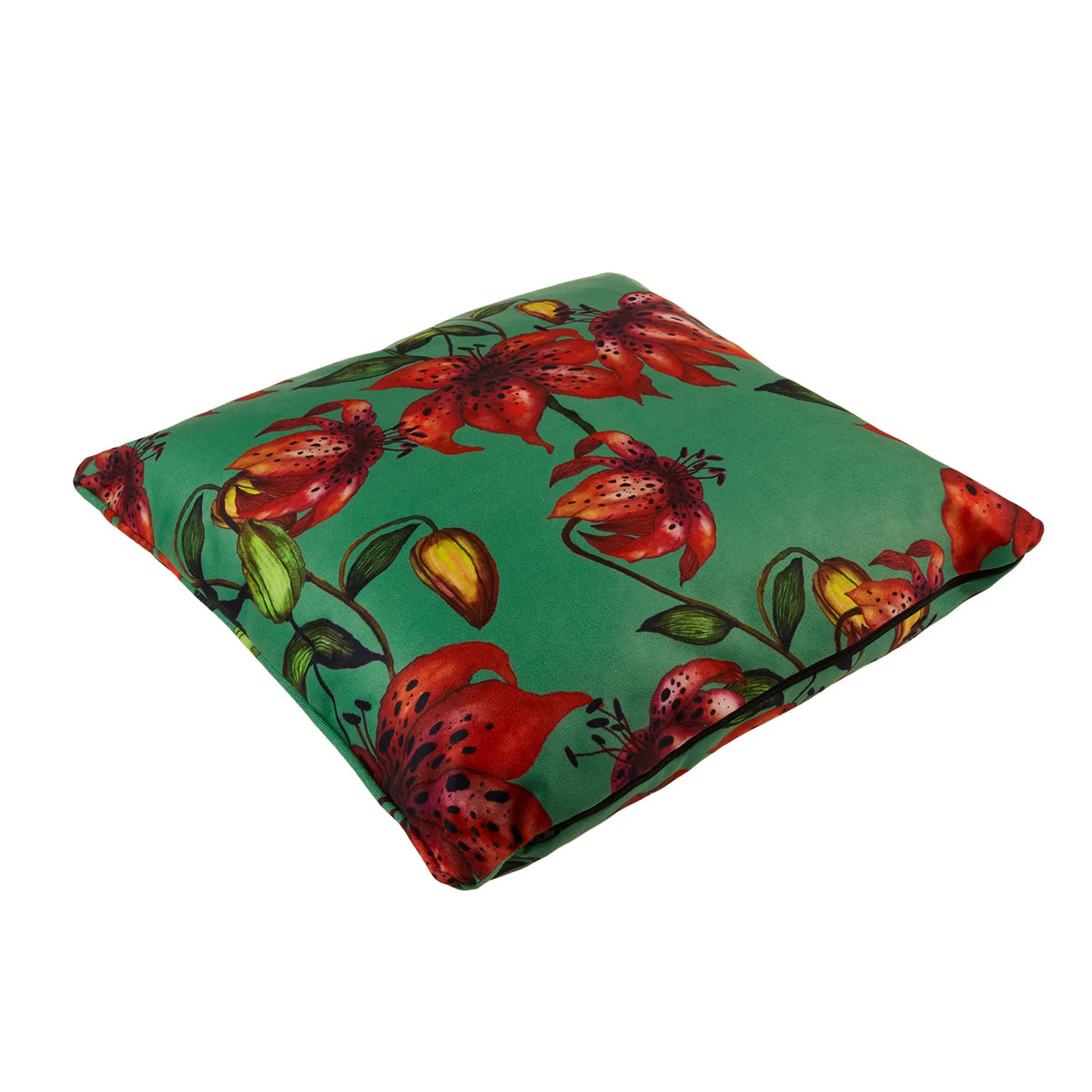 Karaca Home floral green decorative cushion, 45x45cm with vibrant floral pattern, perfect for adding color to your living space.