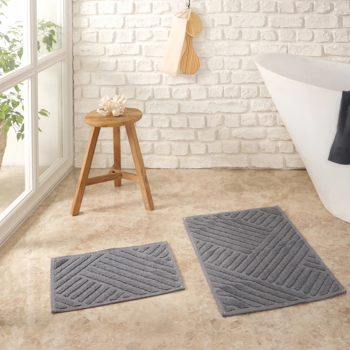 Karaca Home Kelly Line Gray Mop Set 200.21.01.0232 - Bath Mats - ebarza Furniture UAE | Shop Modern Furniture in Abu Dhabi & Dubai - مفروشات ايبازرا في الامارات | تسوق اثاث عصري وديكورات مميزة في دبي وابوظبي