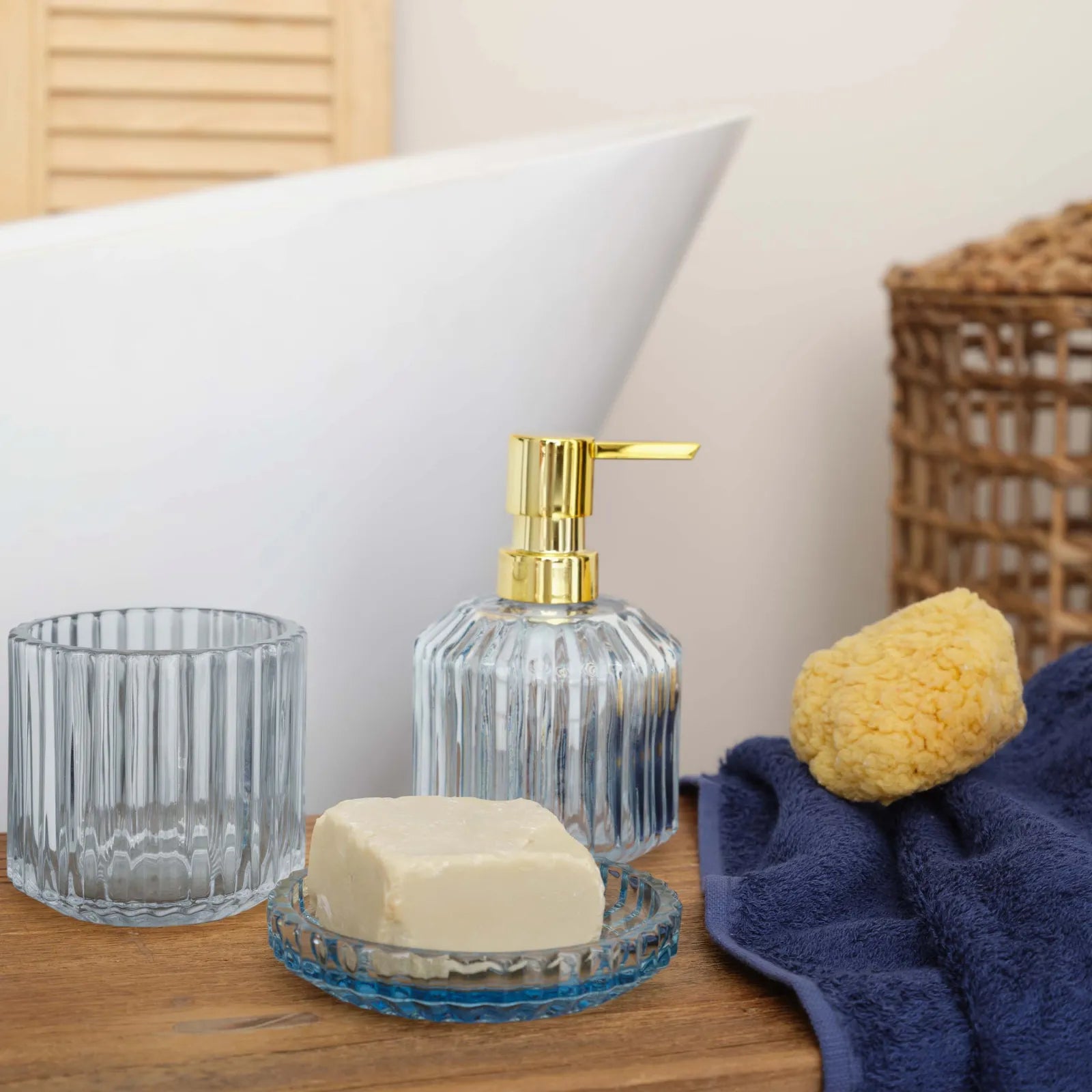 Karaca Home Line 3 Pieces Blue Bathroom Set 300.21.02.0260 - Bath Sets - ebarza Furniture UAE | Shop Modern Furniture in Abu Dhabi & Dubai - مفروشات ايبازرا في الامارات | تسوق اثاث عصري وديكورات مميزة في دبي وابوظبي