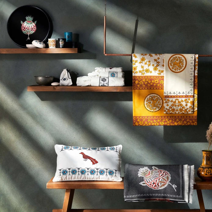 Karaca Home Paye Seljuk Series Bird Embroidery 100% Cotton Towel Set 200.20.01.0626 - Towels - ebarza Furniture UAE | Shop Modern Furniture in Abu Dhabi & Dubai - مفروشات ايبازرا في الامارات | تسوق اثاث عصري وديكورات مميزة في دبي وابوظبي