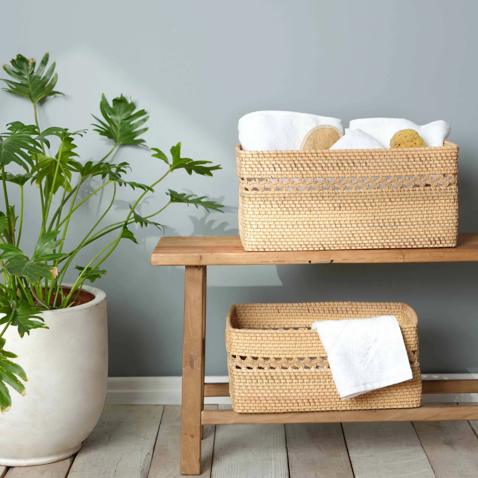 Karaca Home Wave Rattan Rectangular Basket 49 cm 300.21.02.0112 - Baskets - ebarza Furniture UAE | Shop Modern Furniture in Abu Dhabi & Dubai - مفروشات ايبازرا في الامارات | تسوق اثاث عصري وديكورات مميزة في دبي وابوظبي
