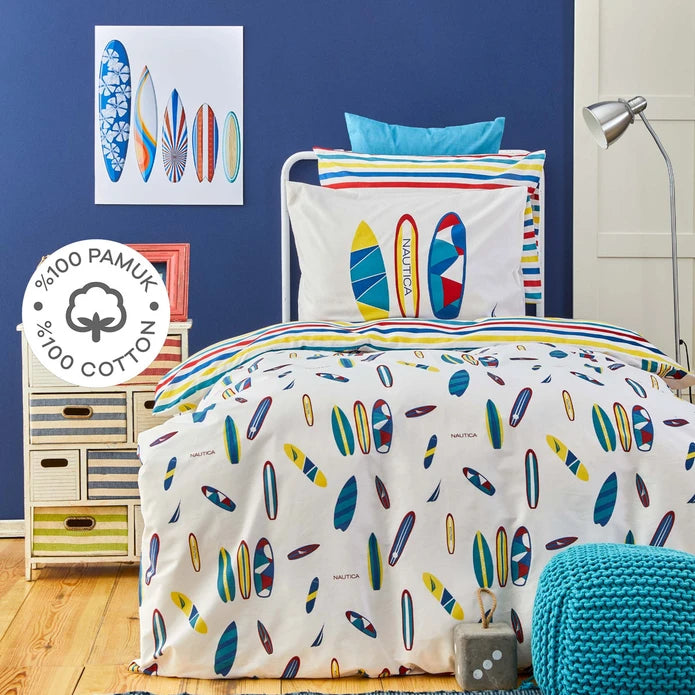 Karaca Nautica Home Kids Surfing 100% Cotton Single Duvet Cover Set 180.01.01.0517 - Bedding - ebarza Furniture UAE | Shop Modern Furniture in Abu Dhabi & Dubai - مفروشات ايبازرا في الامارات | تسوق اثاث عصري وديكورات مميزة في دبي وابوظبي
