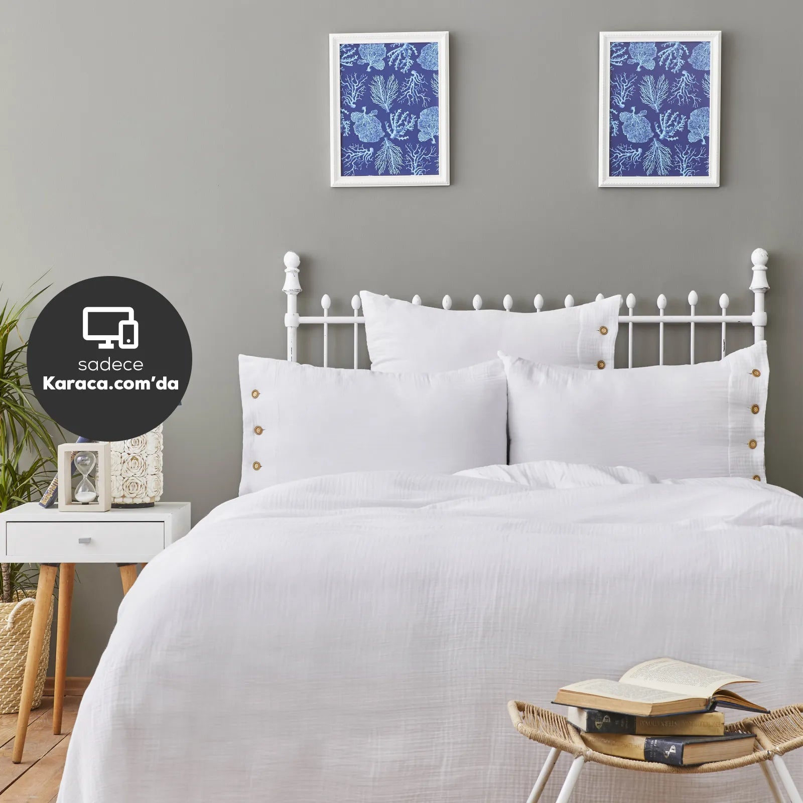 Karaca Nautica Home Pruva Double Muslin Bedspread Set White 180.01.01.0557 - Bedding - ebarza Furniture UAE | Shop Modern Furniture in Abu Dhabi & Dubai - مفروشات ايبازرا في الامارات | تسوق اثاث عصري وديكورات مميزة في دبي وابوظبي