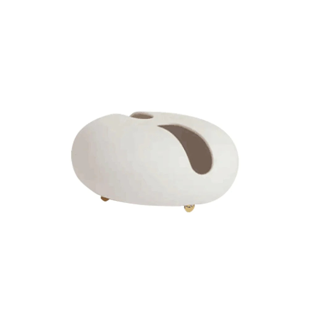 White Ceramic Vase With Gold Stainless Steel Detail Fd-D22065 - Vases - ebarza Furniture UAE | Shop Modern Furniture in Abu Dhabi & Dubai - مفروشات ايبازرا في الامارات | تسوق اثاث عصري وديكورات مميزة في دبي وابوظبي