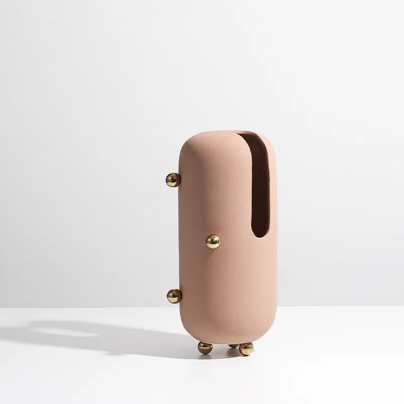 White Ceramic Vase With Gold Stainless Steel Detail Fd-D22065 - Vases - ebarza Furniture UAE | Shop Modern Furniture in Abu Dhabi & Dubai - مفروشات ايبازرا في الامارات | تسوق اثاث عصري وديكورات مميزة في دبي وابوظبي