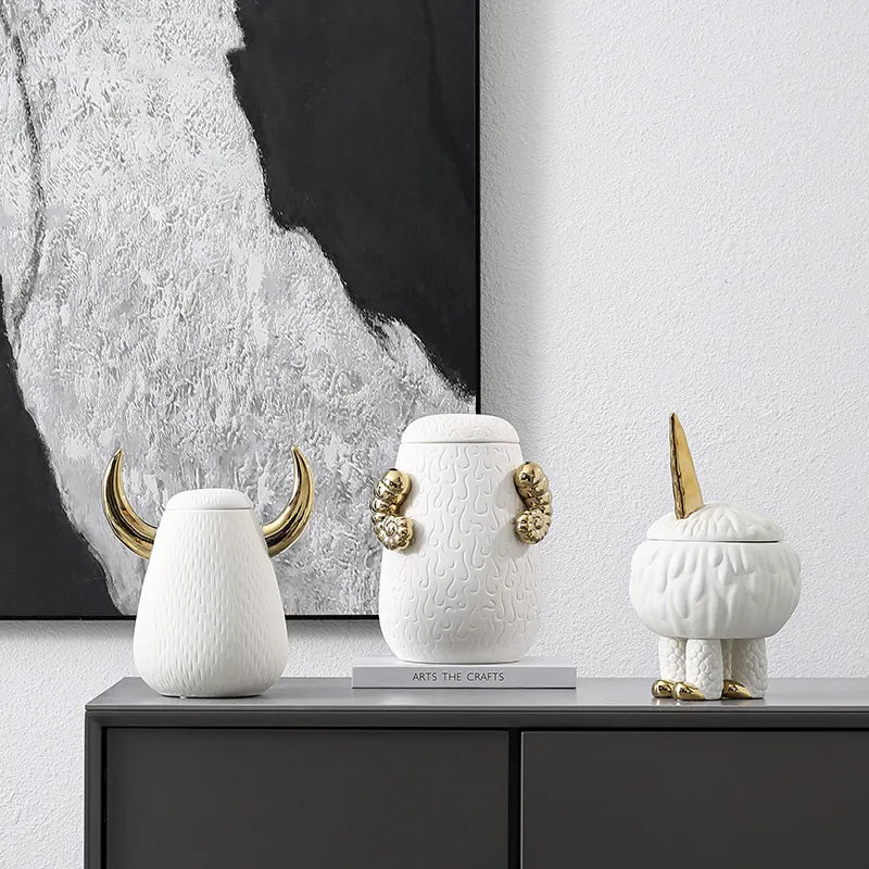 White Double Ear Decorative Jar -A Fa-D21076A - Vases - ebarza Furniture UAE | Shop Modern Furniture in Abu Dhabi & Dubai - مفروشات ايبازرا في الامارات | تسوق اثاث عصري وديكورات مميزة في دبي وابوظبي