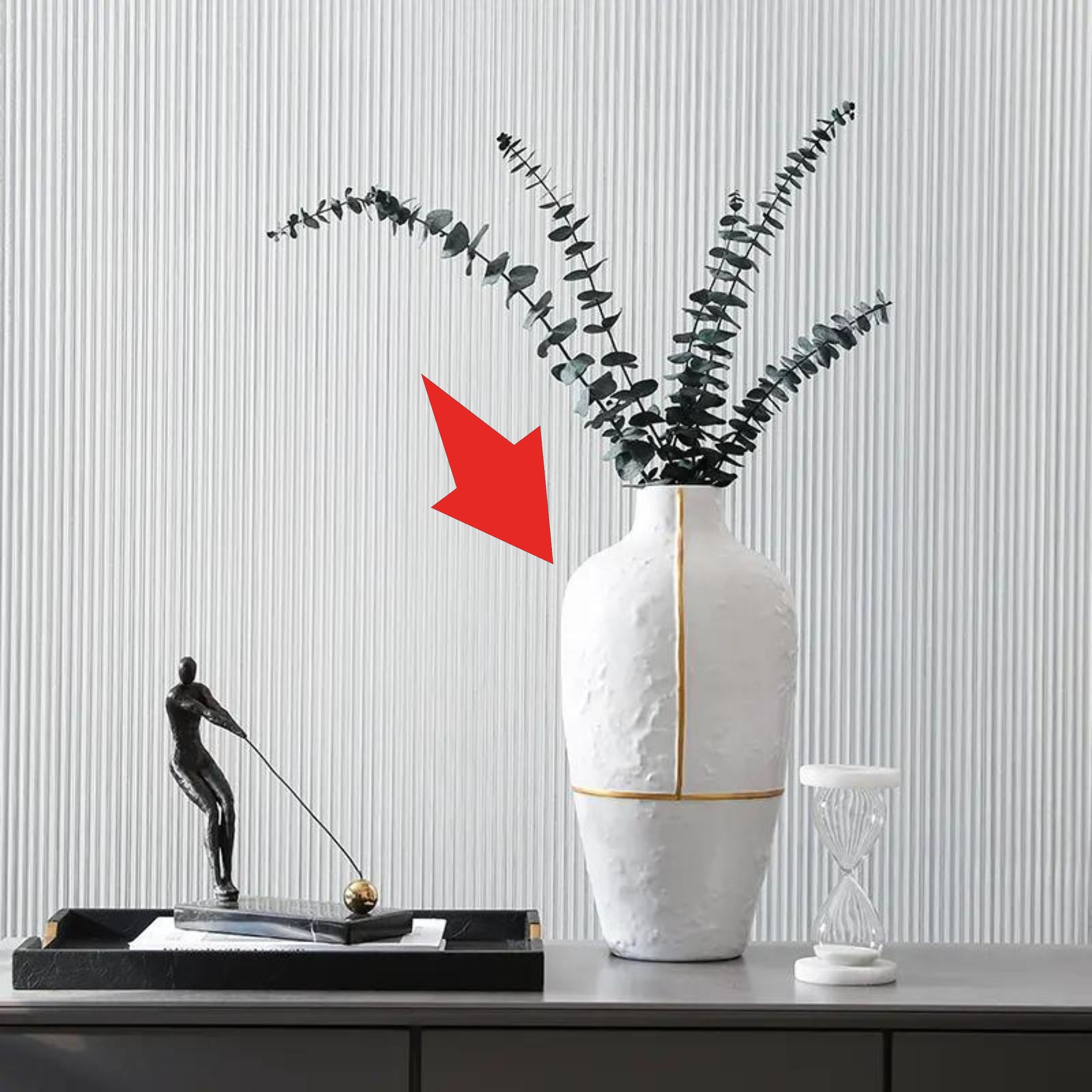 White Vase With Gold Thread-A Fa-D1954A - Vases - ebarza Furniture UAE | Shop Modern Furniture in Abu Dhabi & Dubai - مفروشات ايبازرا في الامارات | تسوق اثاث عصري وديكورات مميزة في دبي وابوظبي