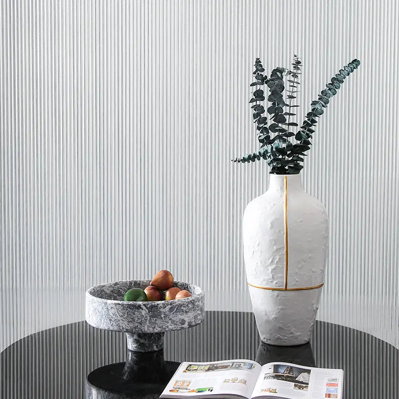 White Vase With Gold Thread-A Fa-D1954A - Vases - ebarza Furniture UAE | Shop Modern Furniture in Abu Dhabi & Dubai - مفروشات ايبازرا في الامارات | تسوق اثاث عصري وديكورات مميزة في دبي وابوظبي