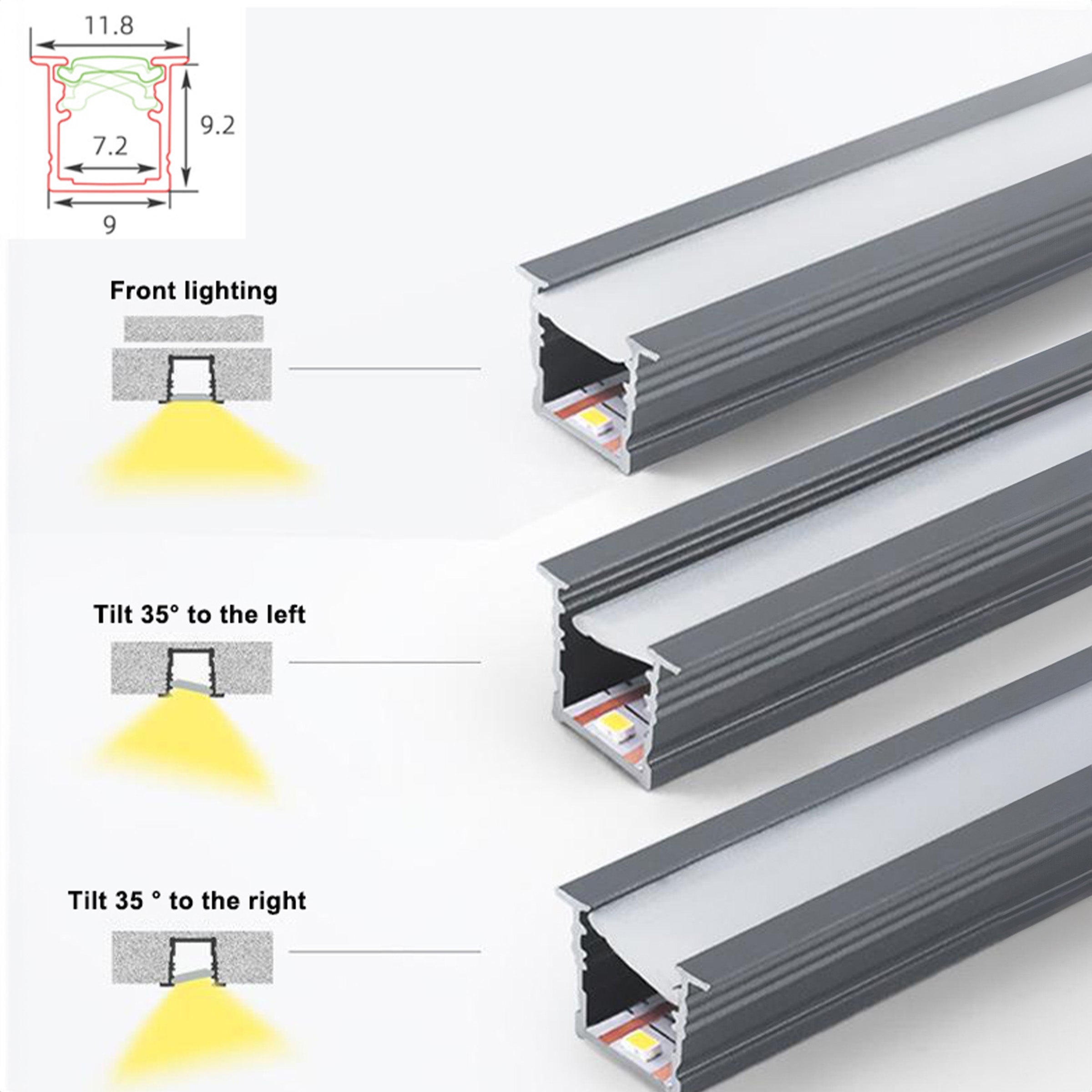 Gray BEACON aluminum wall panel profile with integrated LED, 0.4mm thick, 1.1cm width, suitable for modern interior designs.