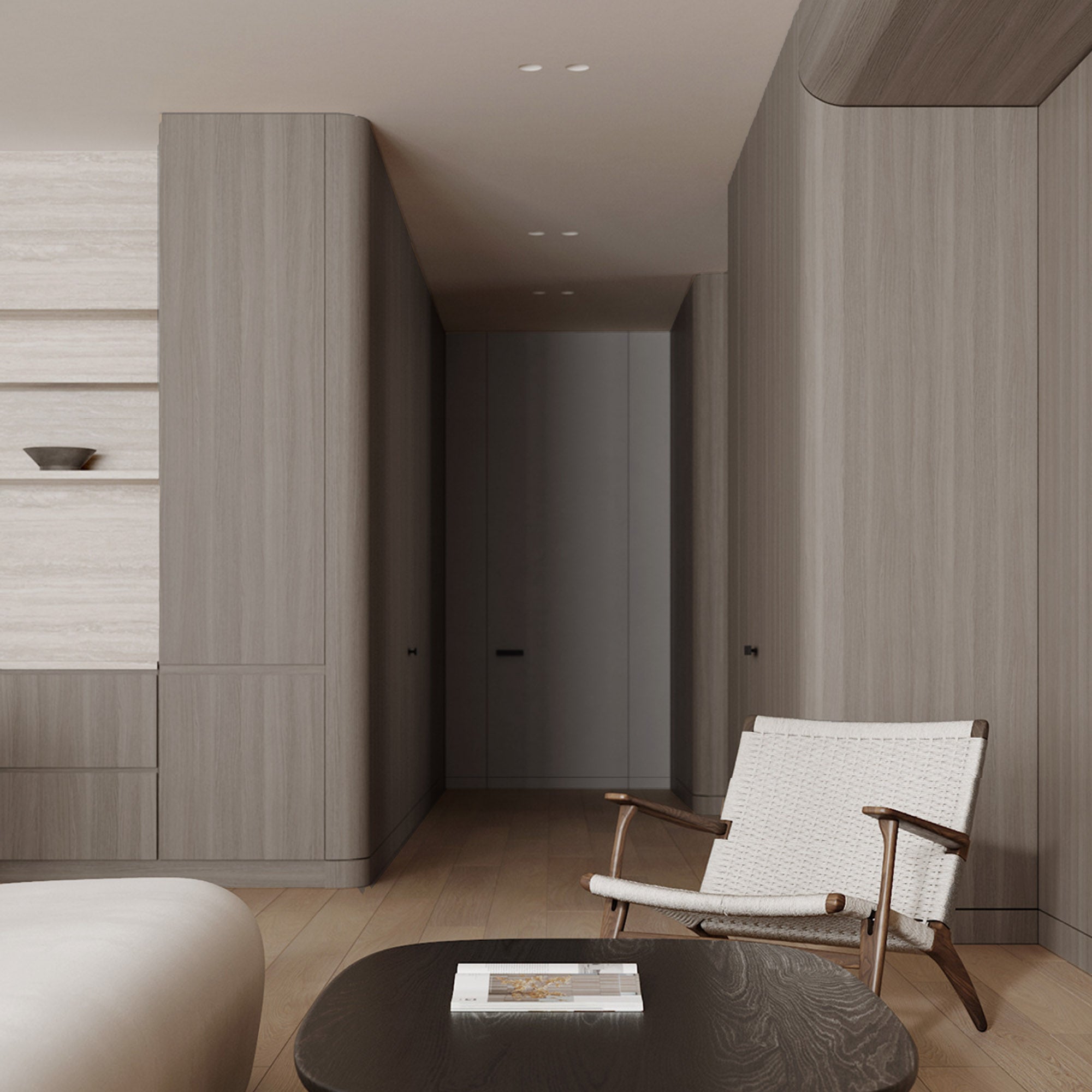 WPC slat wall panel sample in Manhattan Grey Oak with 4-sided wrap, 350x24cm, by Beacon for interior wall decor.