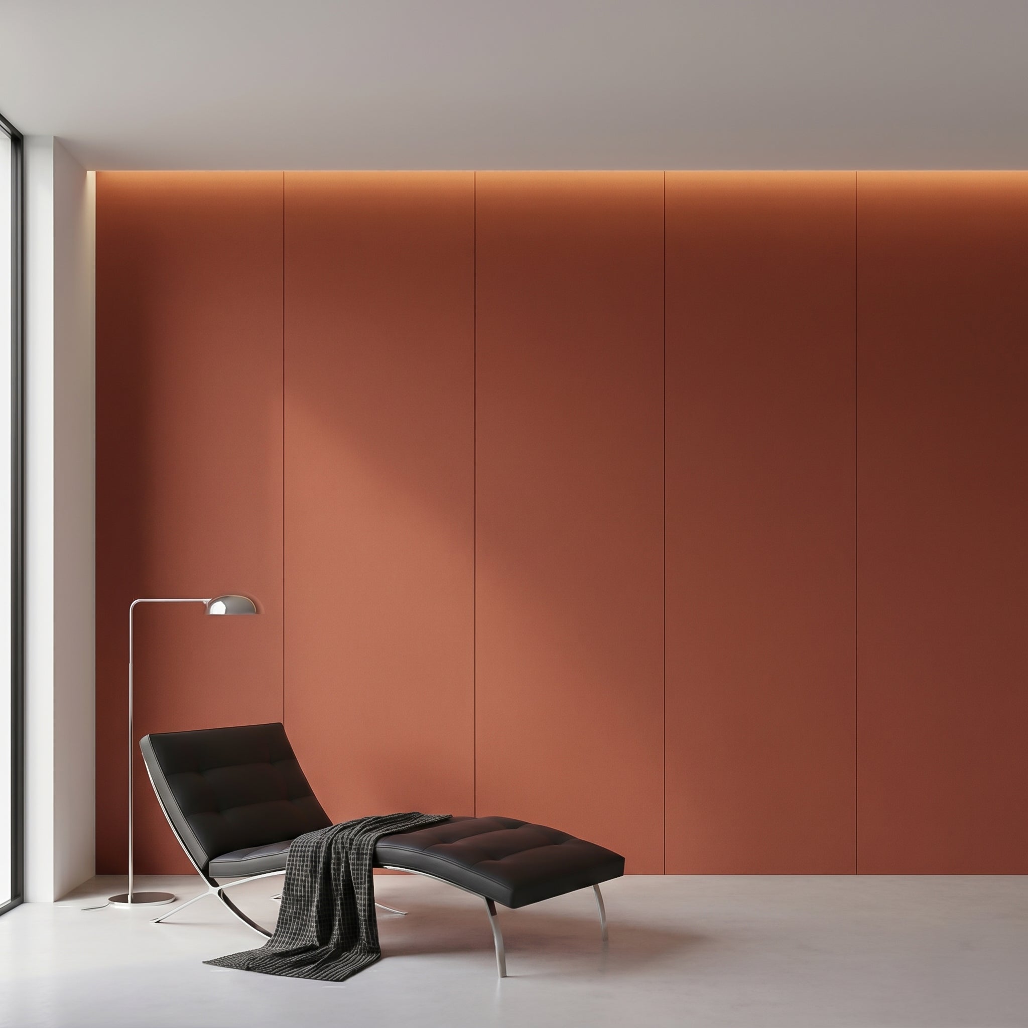 Sunset Orange WPC wall panel with BB stitching and film folding, 122x320cm, decorative wall panel by BEACON.