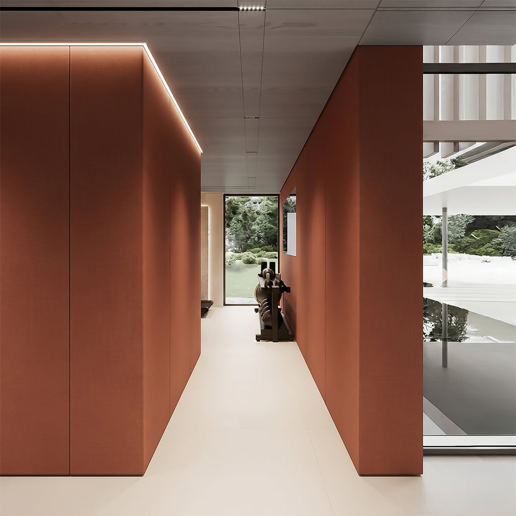 Sunset Orange WPC wall panel with BB stiching and film folding, 122x320cm decorative wall panel by BEACON.