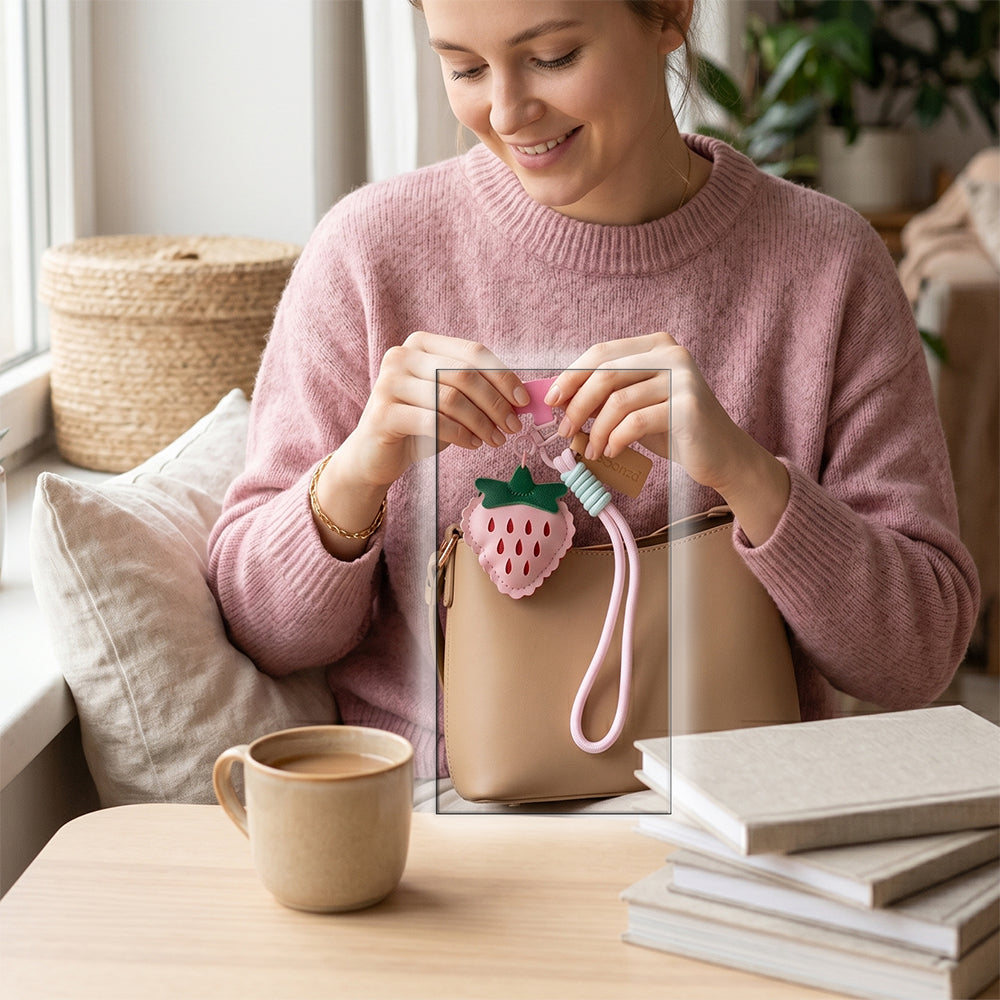 BEACON Keychain 002 with metal and leather design, featuring a sleek, modern look on a plain background.